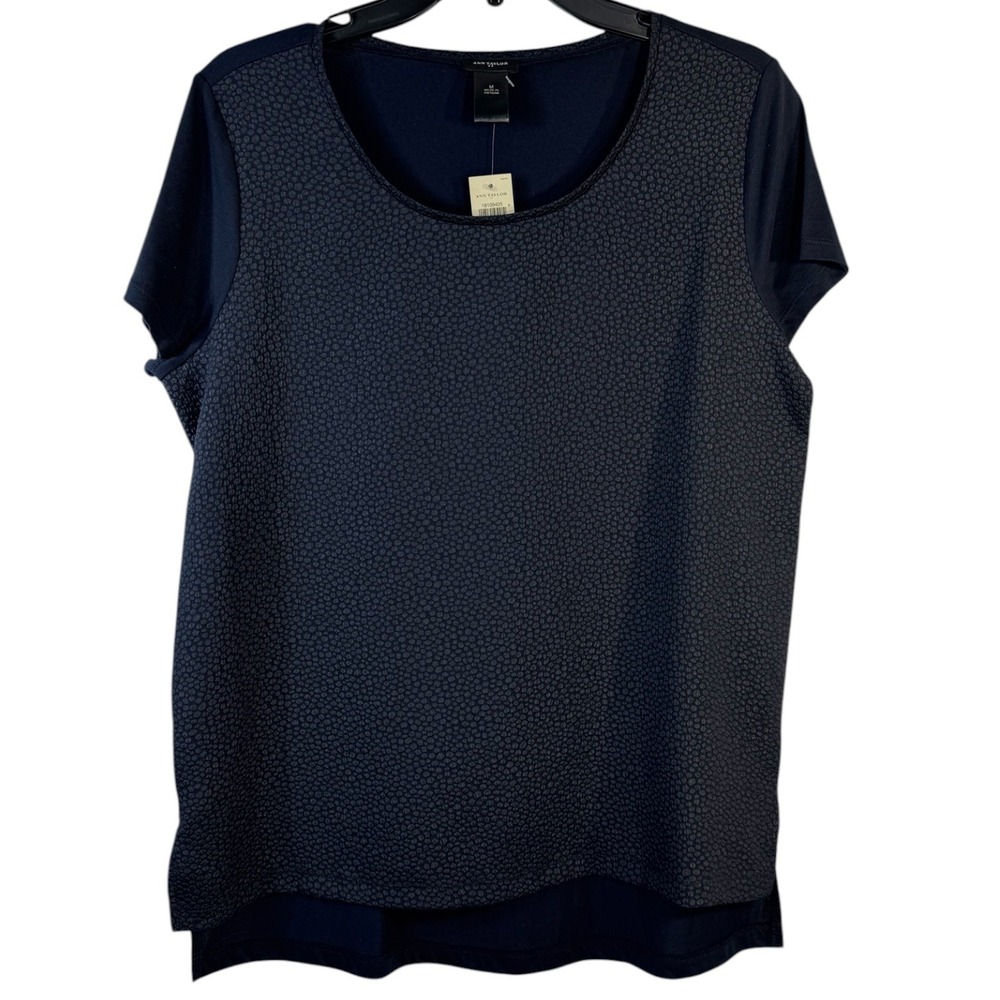 Ann Taylor Navy Blue Mixed Media Textured Pebble Front Top Size M NWT W2-00073